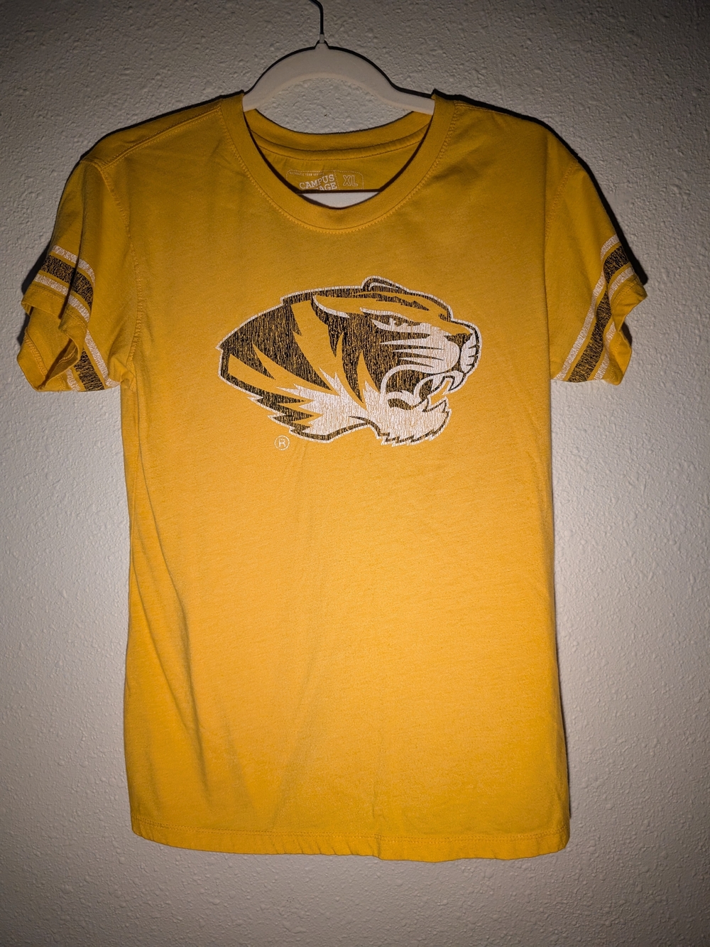 Campus Heritage Mizzou Yellow Short Sleeve Tee with Tiger Graphic